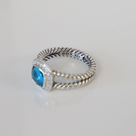 David Yurman Sterling Silver 7mm Albion Ring Blue Topaz with Diamonds size 7.5 - Picture 7 of 7